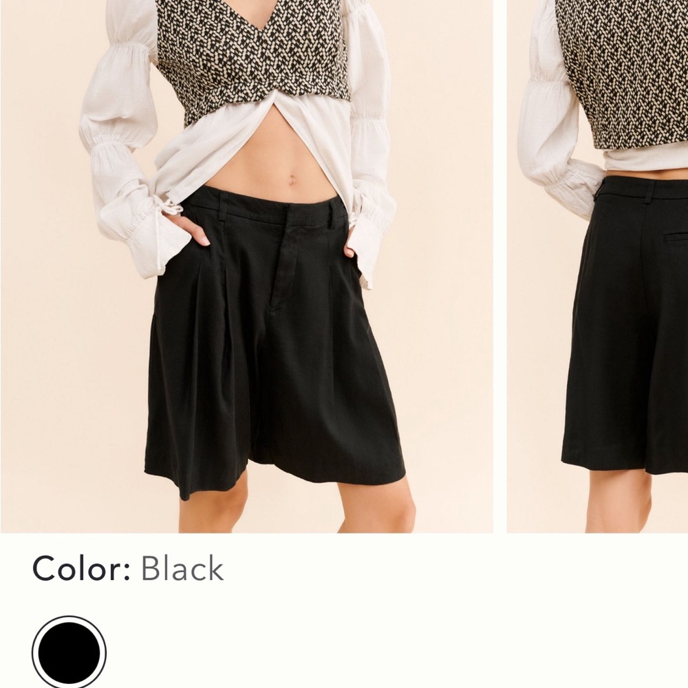 Maeve Black Pleated Relaxed Bermuda Shorts